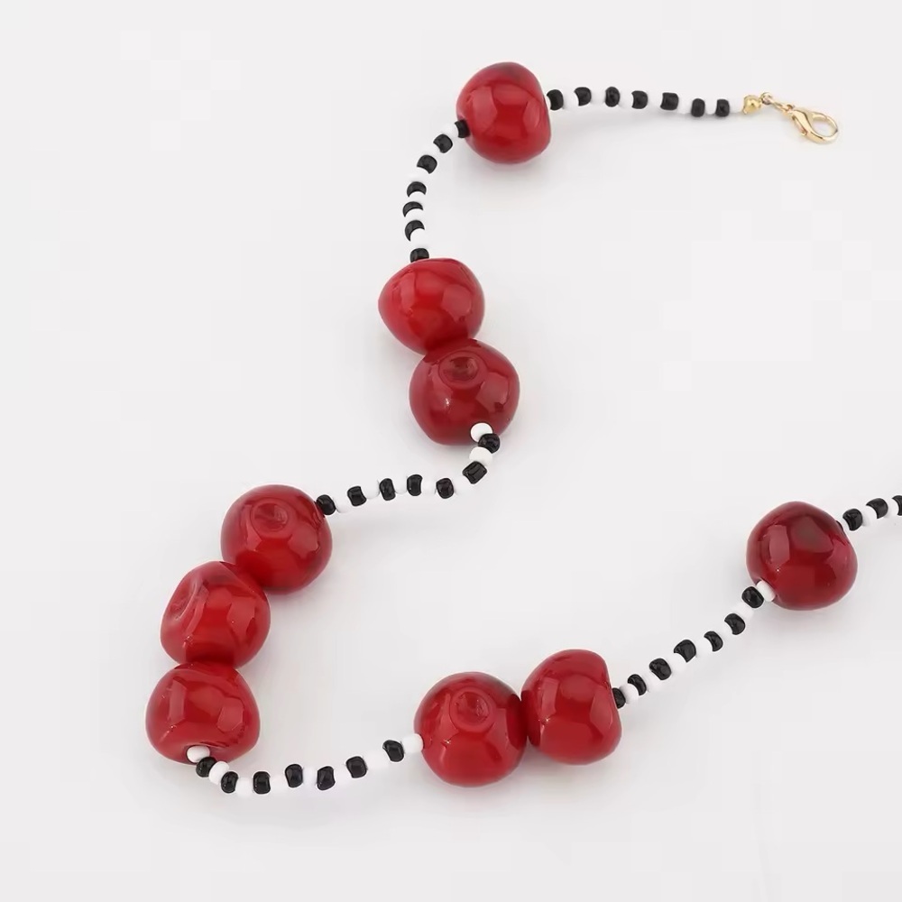 NWOT. Zara Red Beaded Necklace with Cherry-Shaped Resin Pieces. - Picture 3 of 6